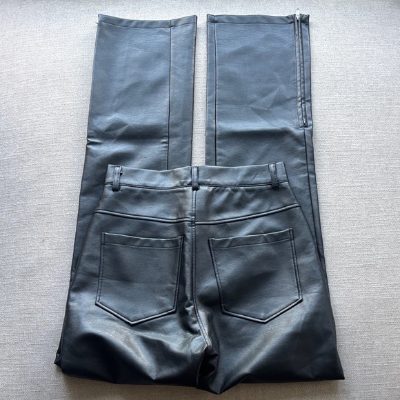 Workshop high rise Wide leg zipper opening black faux leather pants size small - Picture 7 of 10